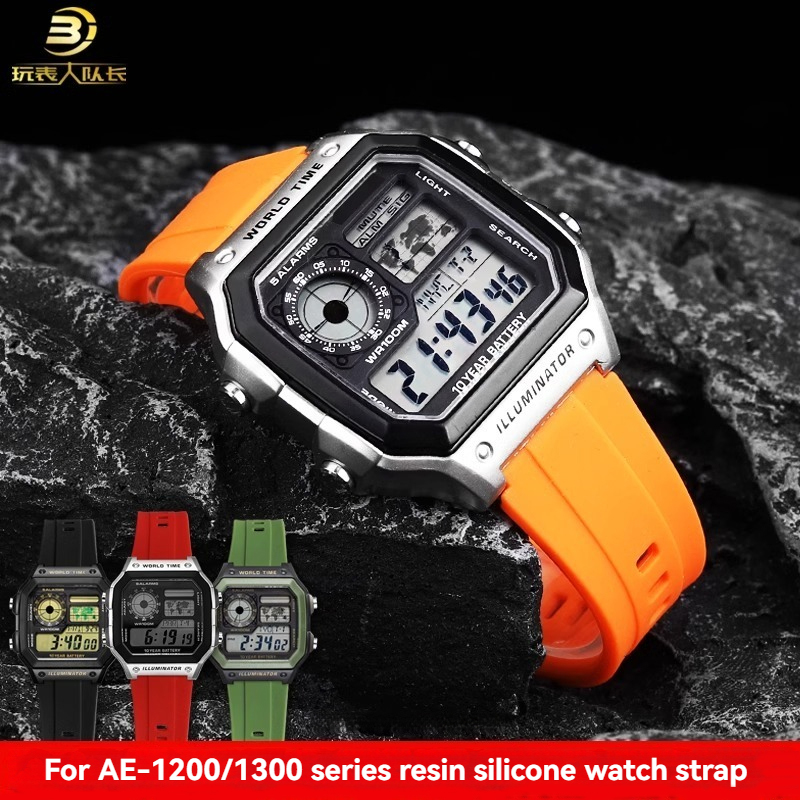 För casio klocka  ae1200 ae-1200 ae1300 sgw 400 sgw -300 a158w a159w silikon gummi klockarmband 18mm sport vattentätt klockarmband