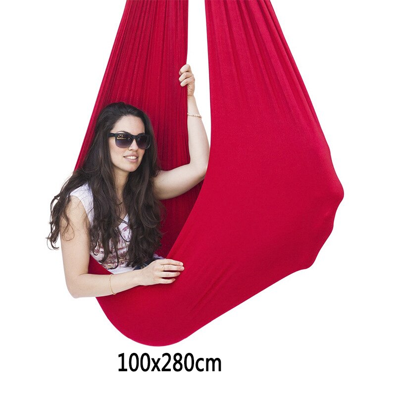 Kids Cotton Swing Hammock for Autism ADHD ADD Therapy Cuddle Up Sensory Child Therapy Elastic Parcel Steady Seat Swing chairtoy: Red