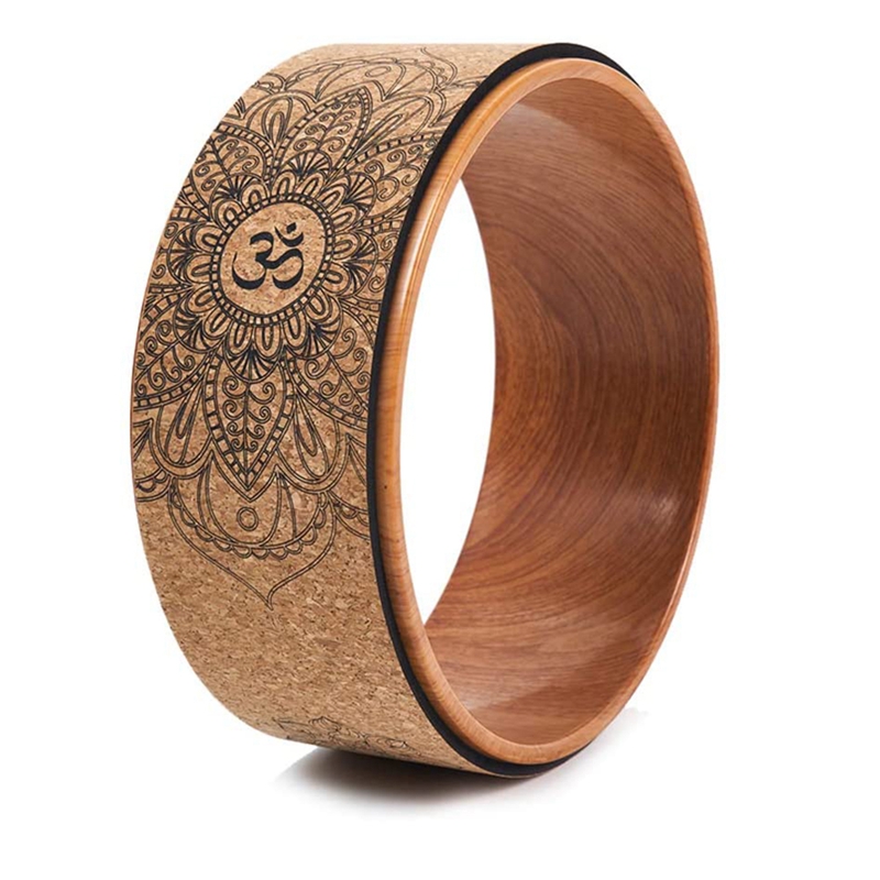 Cork Yoga Wheel for Yoga Poses and Backbends Inversions Wood-Effect and Mandala Print, Dharma Yoga Prop Wheel: Default Title
