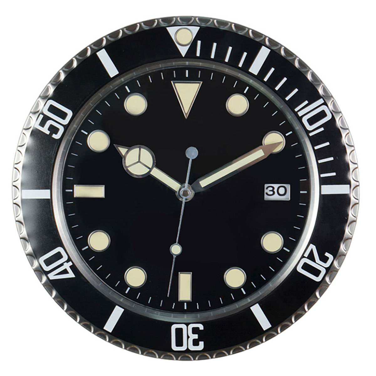 1 st 13 inch luxe creatieve metalen wandklok, woonkamer en studeerdecoratie wandklok, fluorescerende wijzerplaat, batterijvrij: zwart