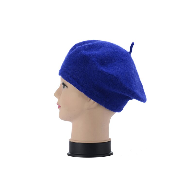 Fransk stil vintage baby kid piger uld blød vinter varm almindelig baret hue hatbd 0039: Kongeblå