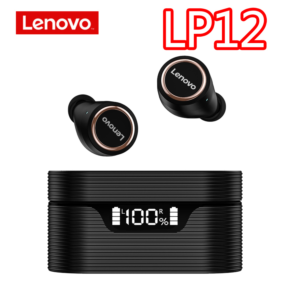 Lenovo LP40 XT82 XT92 XT96 Bluetooth 5.1 słuchawki bezprzewodowe słuchawki HiFi Stereo Bass sterowanie dotykowe zestaw słuchawkowy do gier z mikrofonem: LP12 Black