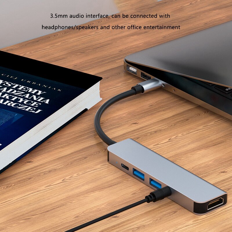 BYL Type-C Docking Station, usb 3.0X2 + Pd + 3.5Mm Audio Interface + Hdmi-Compatibel Vijf-In-een Docking Station voor Pc
