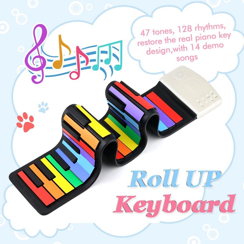 Teclado de Piano Flexible para niños con 49 teclas estándar, teclado Flexible enrolladas, batería de litio integrada para Piano, completamente portátil
