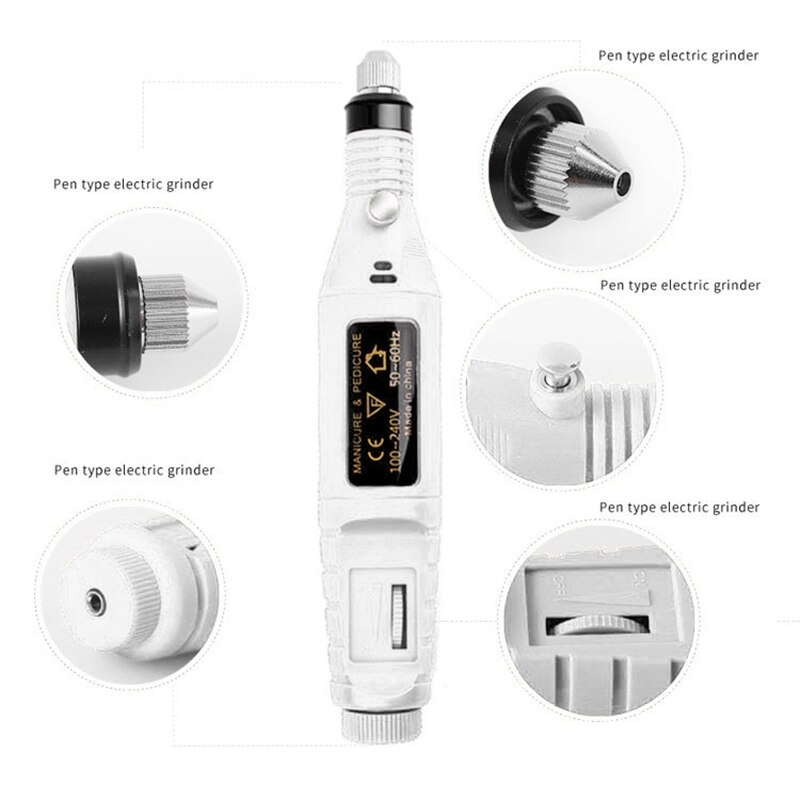 Bærbart elektrisk neglesæt, elektrisk negleboremaskine, akrylgelfjerner negleværktøj os stik