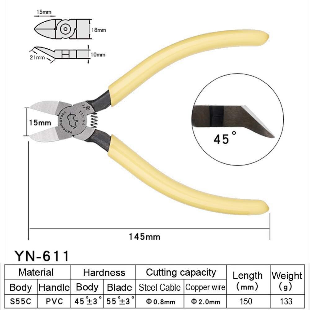 Pro næsehorn værktøj 45 or 90 graders buet klinge plastnipler diagonalt skære tænger: Yn -611