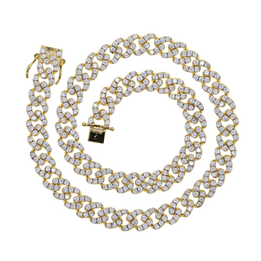 10mm iced out bling cz Miami cuban link chain Two tone With White &Pink cz choker necklaces silver color women jewelry: Gold White / 41cm