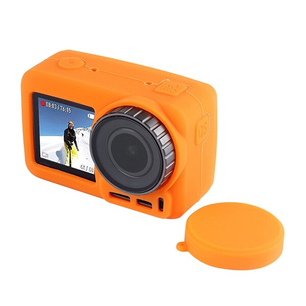 PULUZ-funda protectora de silicona con lente para DJI Osmo Action, funda suave: Orange