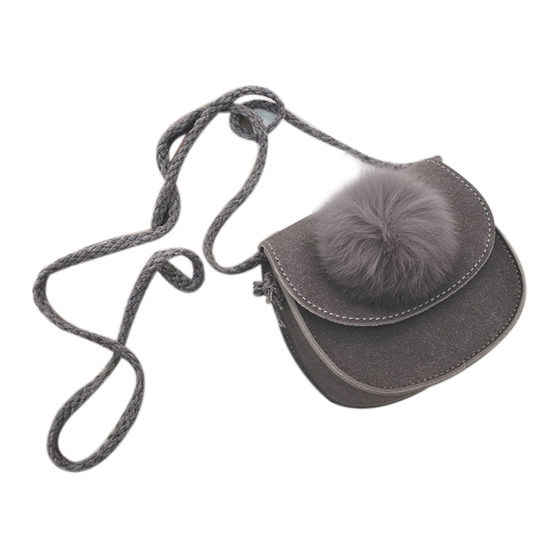 Kinderen meisjes schattige haarbal leren messenger bag handtas schoudertas voor babymeisjes mini crossbody tas: Grijs