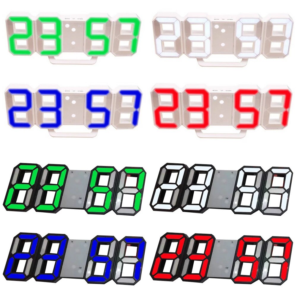 Modern Digital 3D LED Wall Clock USB Large Alarm Clock Snooze 12/24 Hour Display