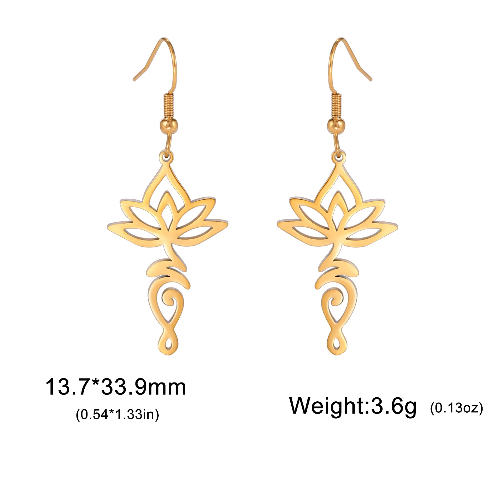 Skyrim Unalome Pendientes colgantes de flor de loto de acero inoxidable, colgante de budismo de Yoga, pendiente de gota, joyería espiritual, para mujeres: VERMEIL
