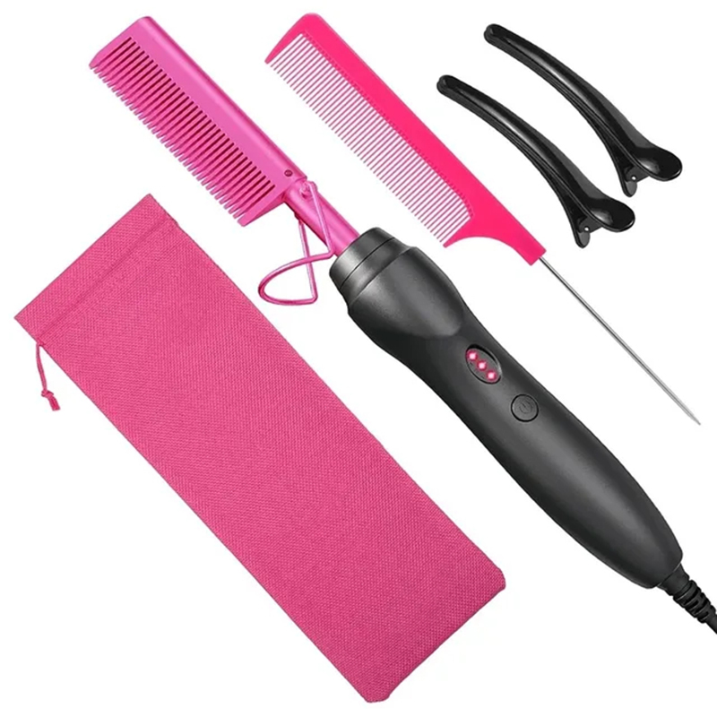 Portable Ceramic Hair Curler Electric Heating Comb Hair Straightener Curler Wet Dry Hair Straightening Hair Styling Tool: green / UK