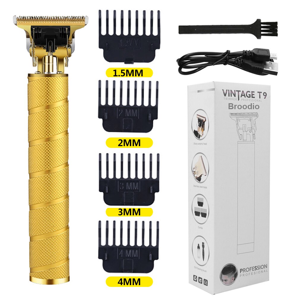 T9 USB Electric Hair Cutting Machine Rechargeable Cut Hair Clipper Man Shaver Trimmer For Men Barber Beard Trimmers: Gold-netting