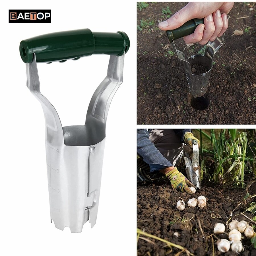 Garden Hand Bulb Planter Tool with Depth Mark Automatic Transplanter Soil Release Planting Tool for Digging Refilling Hole Seed