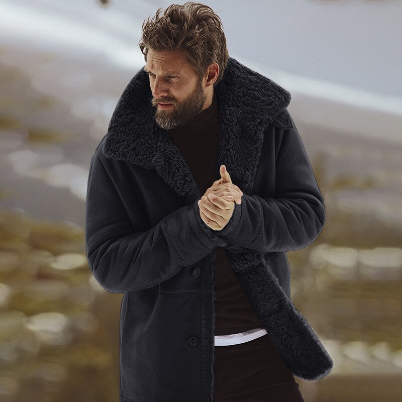 Vinter mænd frakke mærke tøj fleece foret tyk varm ulden overfrakke herre uld blanding herre frakke plus størrelse presale: Sort / Xxxl
