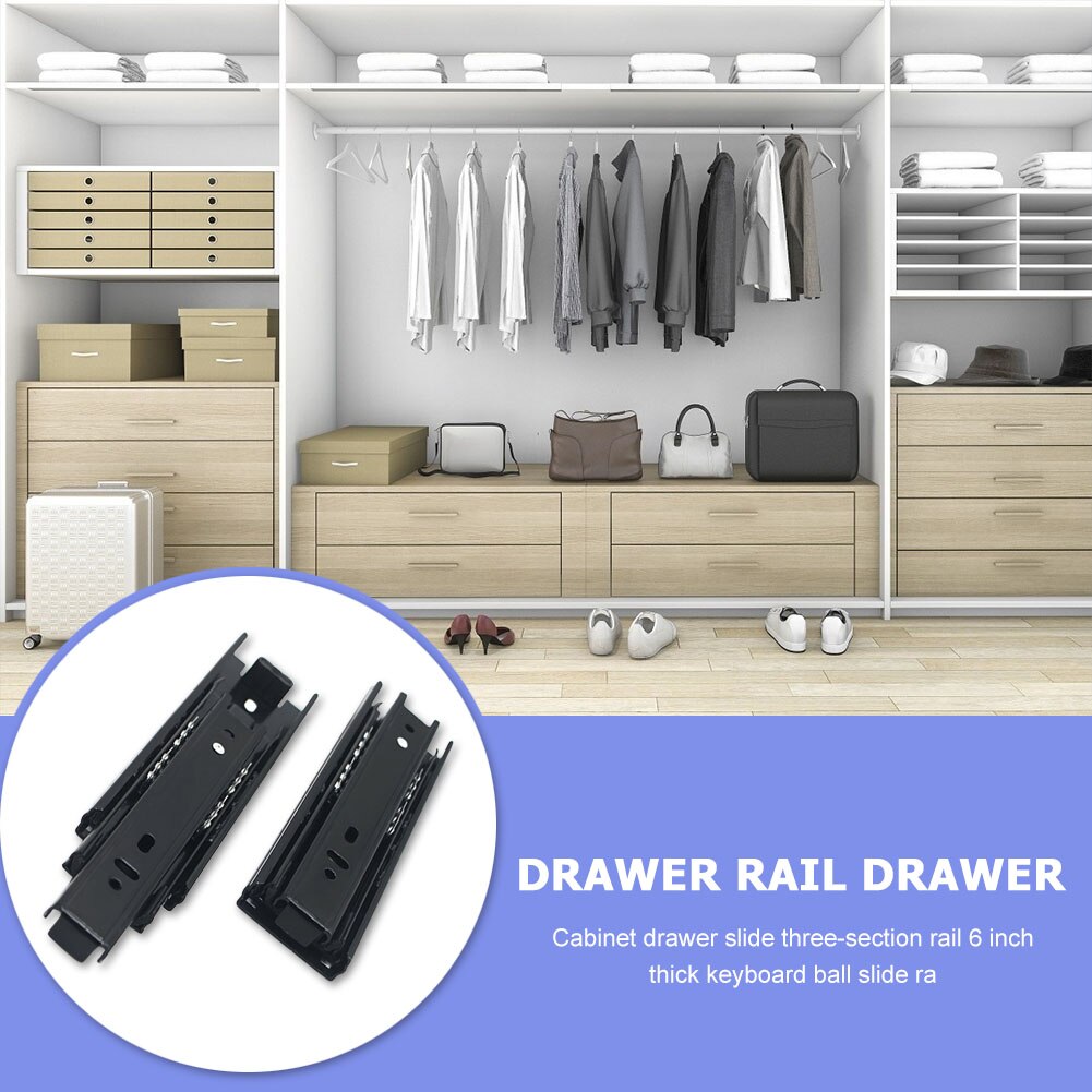 Drawer Slides Cabinet Buffer Damping Guide Rail Ball Bearing Three Section for Household Bedroom Ornaments