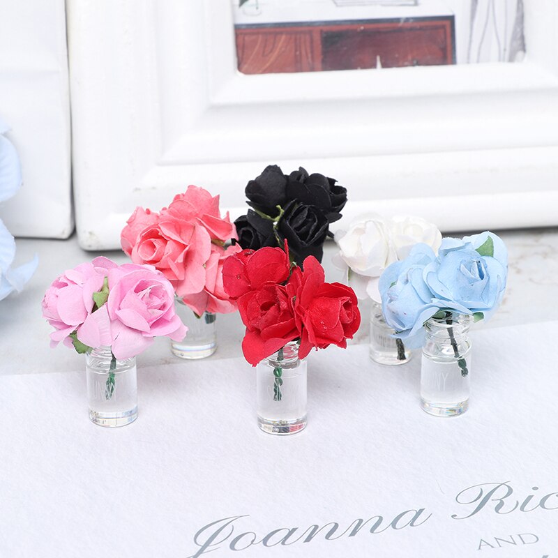 1/12 mini domek dla lalek miniaturowa zielona roślina róża w butelce kwiat ogrodowy układ zabawki dekoracyjne akcesoria robić domu dla lalek