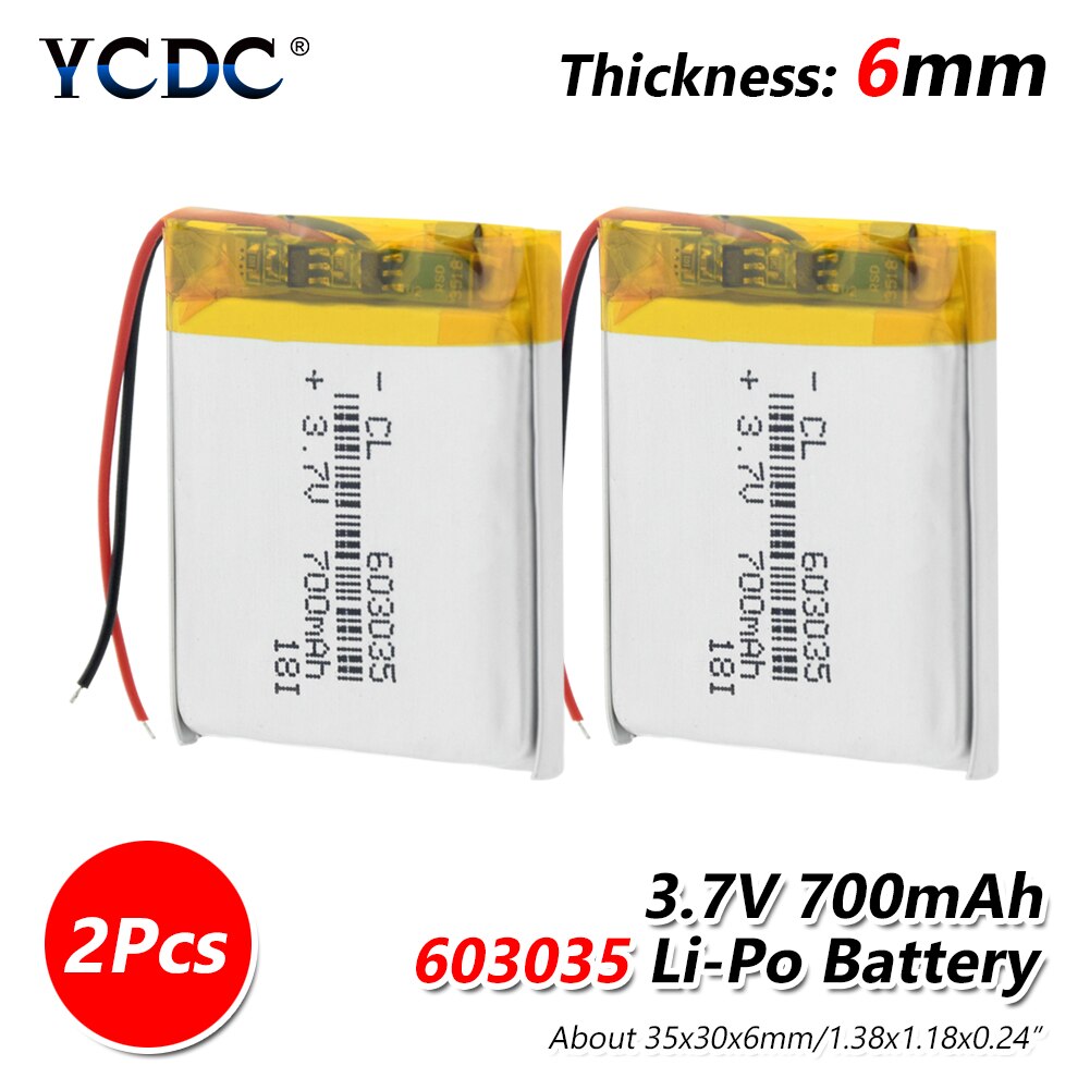 1/2/4 3.7v 603035 Li-po Battery Rechargeable Lithium Polymer Battery PCB Charge Protected Li-polymer Batteries Long Lifespan: 2 pieces