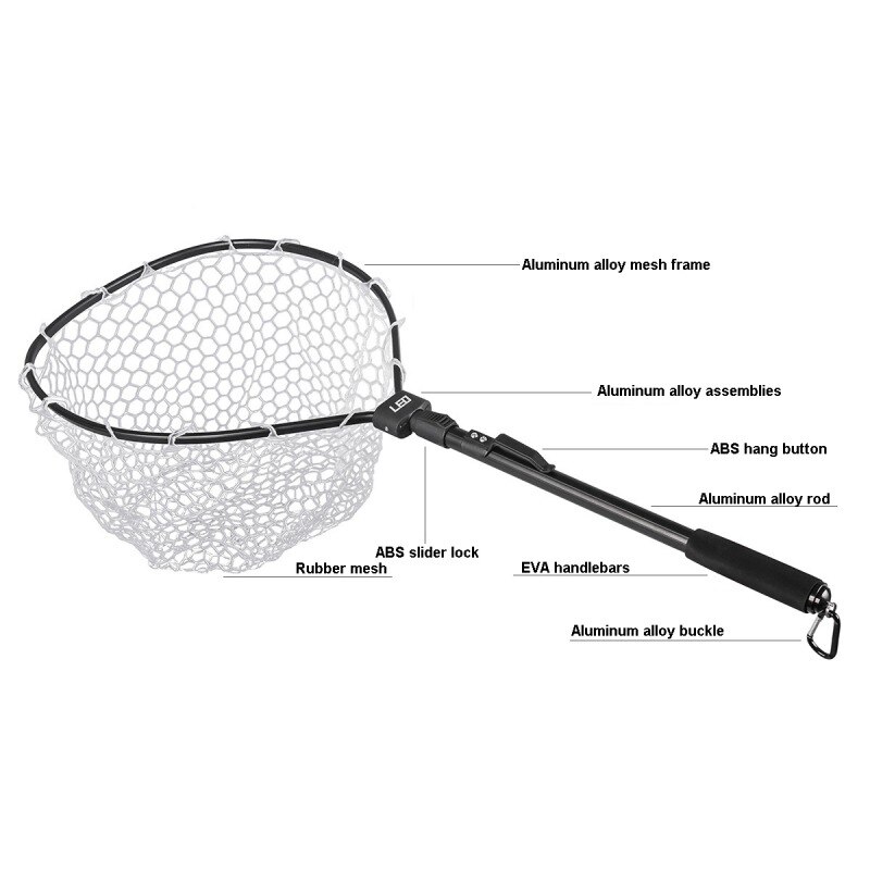 Leo Fly Fishing Net Fish Landing Net With Folding Aluminum Handle And Soft Rubber Mesh Perfect For Catch And Release