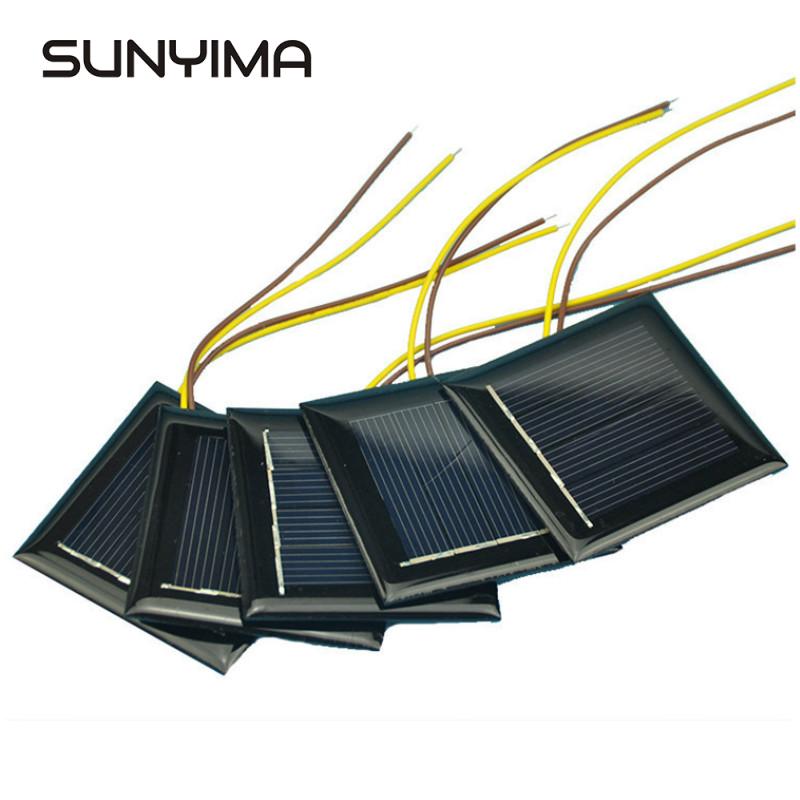 SUNYIMA 10Pcs DIY Zonnepanelen Fotovoltaïsche Zonnecellen Met 15CM Draden Power Charger Solars Epoxy Plaat 54x54MM 2V 130MA