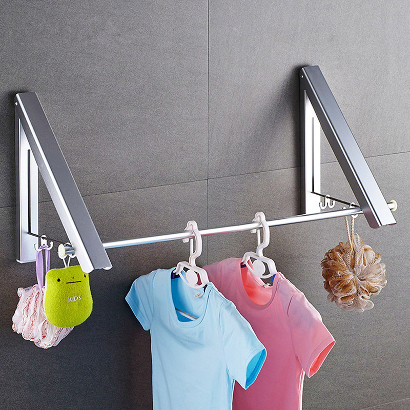 Huishoudelijke Draagbare Vouwen Kleerhanger Muur Gemonteerde Badkamer Droogrek Intrekbare Onzichtbare Kleding Rail Droogrekken