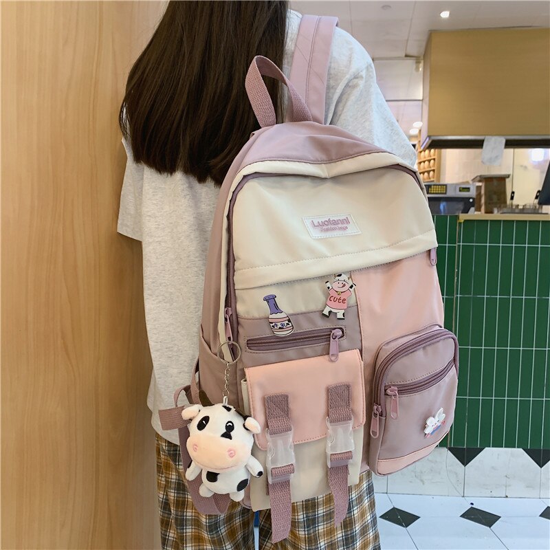 Mochila de Nylon impermeable de gran capacidad para mujer, bolso de viaje multibolsillo, escolar de gran capacidad,