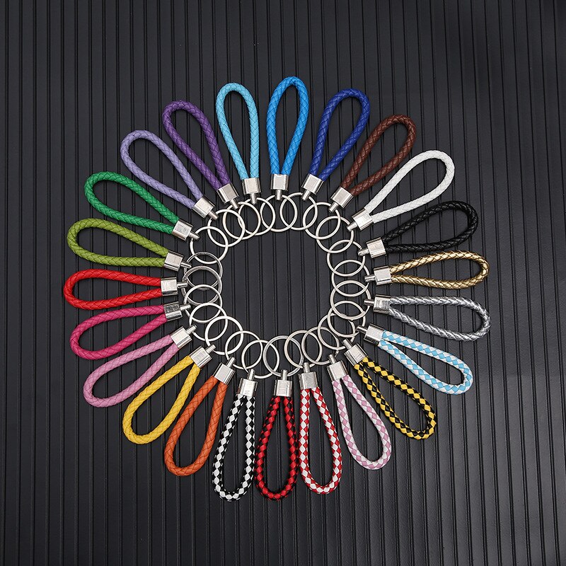 100pcs/lot Woven Leather Rope car key chain Keyring Pendant Rope Keychain: Mix Color