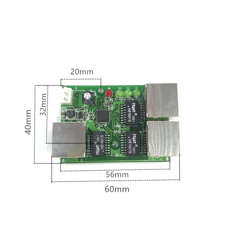 OEM factory direct mini fast 10/100mbps 3-port Ethernet network lan hub switch board two-layer pcb 3 rj45 5V 12V head port