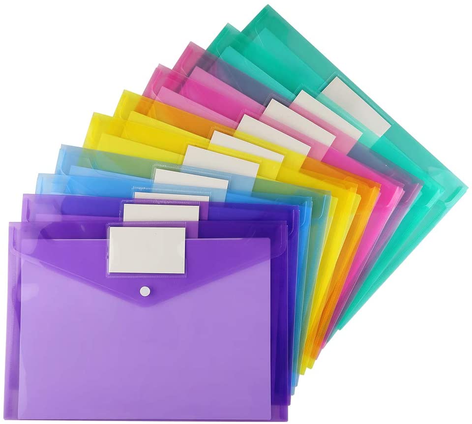 5Pcs A4 Size Plastic Enveloppen Clear Document Bestand Envelop Mappen Met Label Pocket & Snap Voor School Home Office levert
