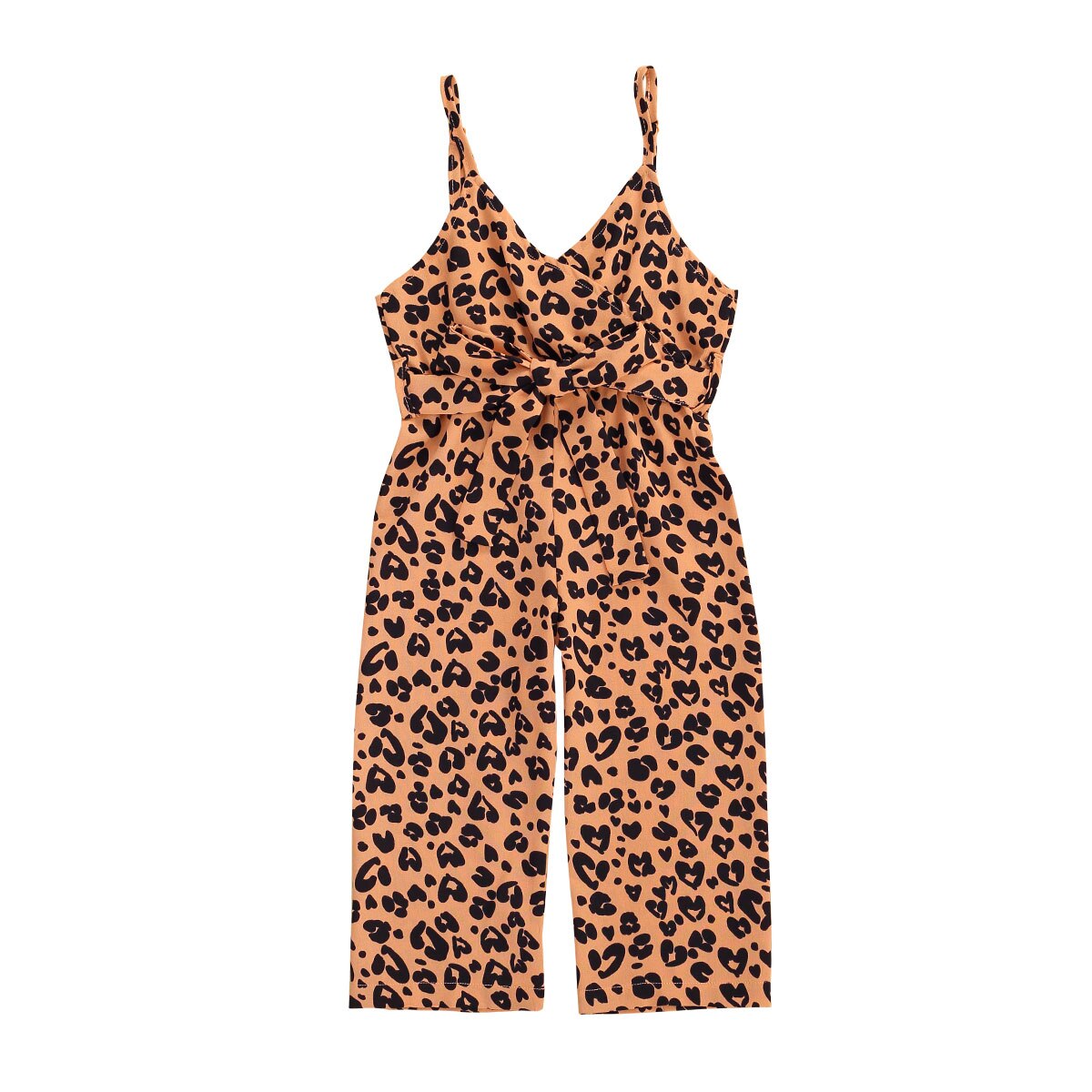 1-6y børn baby piger tøj leopard print overalls casual bukser ærmeløse v-hals bælte sommer romper jumpsuits 4 farver: Orange / 2t