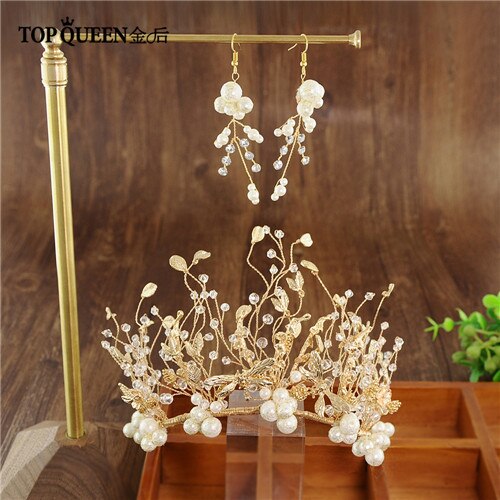 TOPQUEEN Wedding Tiara and Crown Pearl Bride Hair Jewelry Handmade Crystal Wedding Hair Accessories Bridal Headpieces HP214: ONE SET