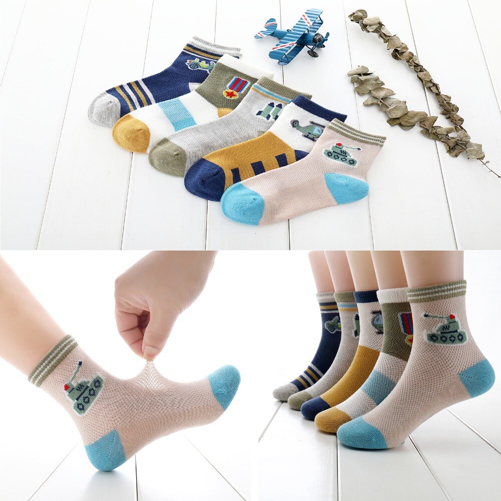 5 paare/los freundlicher Socken Frühling Sommer Karikatur Flugzeug Baumwolle Atmungsaktiv Gittergewebe Jungen Socken Mädchen Socken 3- 15 Jahre freundlicher socken