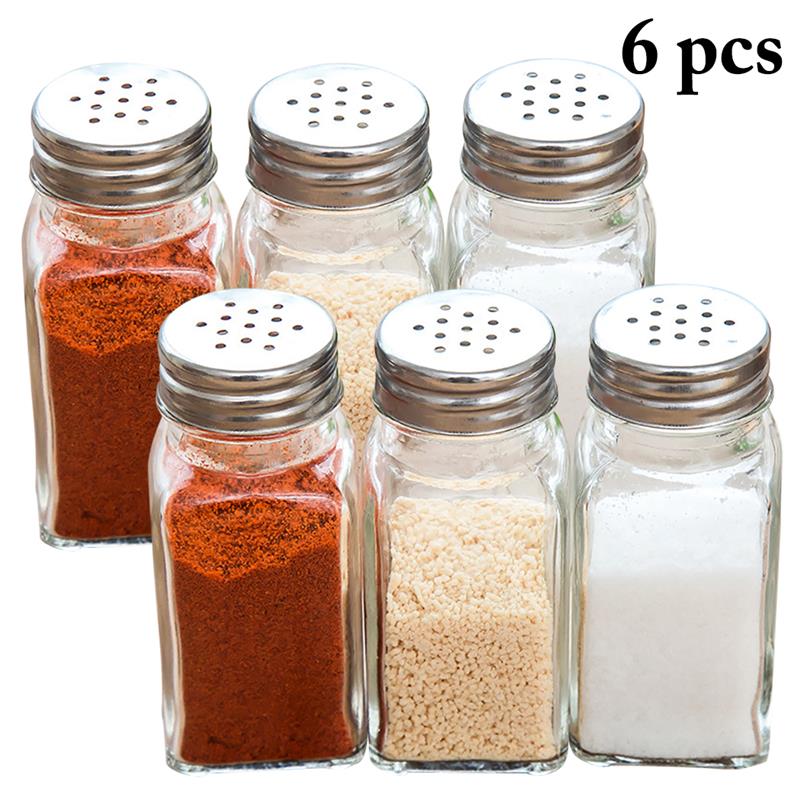 6 Stuks Peper Shakers Barbecue Keuken Glas Cruet Kruiderij Flessen Kruiden Blikjes Zout Shaker Spice Container Kruidkruik: 6pcs