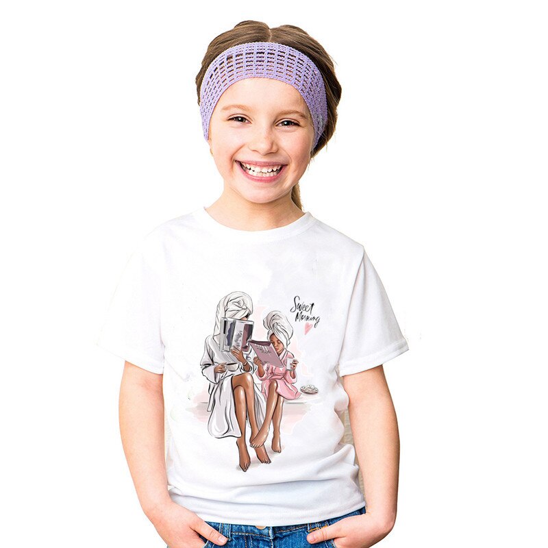 Familie Bijpassende Shirt Korte Mouwen Cartoon Tops Moeder Dochter Matching Kleding Family Look Baby Meisje Kleding