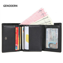 GENODERN RFID Lederen Trifold Portefeuilles voor Mannen Handgemaakte Slanke Heren Portemonnee Credit Card Houder met ID Venster Mannen Portefeuilles