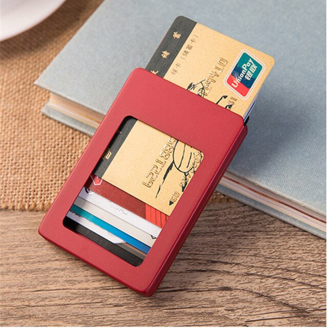 Minimalist Slim Card Holder for Men and Women Aluminum Alloy Card Case Credit Card Holder Box: Red