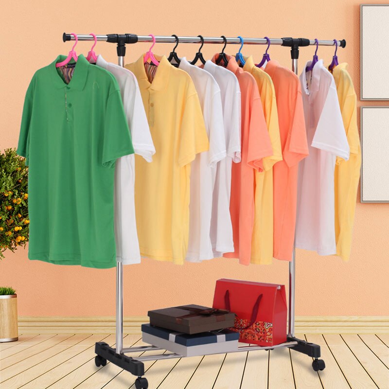 Clothes Rack Stainless Steel Single Pole Floor To Ceiling Lifting Folding Balcony Clothes Rod Simple Hanger Living Room Clothes
