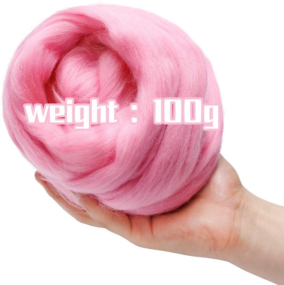 KAOBUY -Pink 3.53oz Wool Roving Yarn, Wool, Spinning Wool Roving For Needle Felting Wet Felting DIY