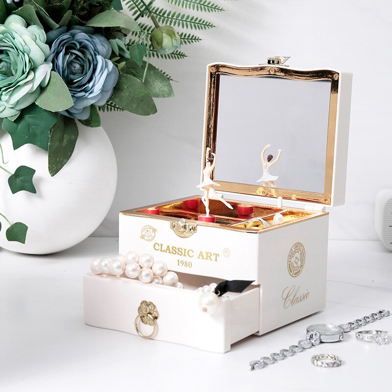 Heart Shape Dancing Ballerina Music Box Classical Violin Square Jewelry Box Spin Dancing Girl Music Box