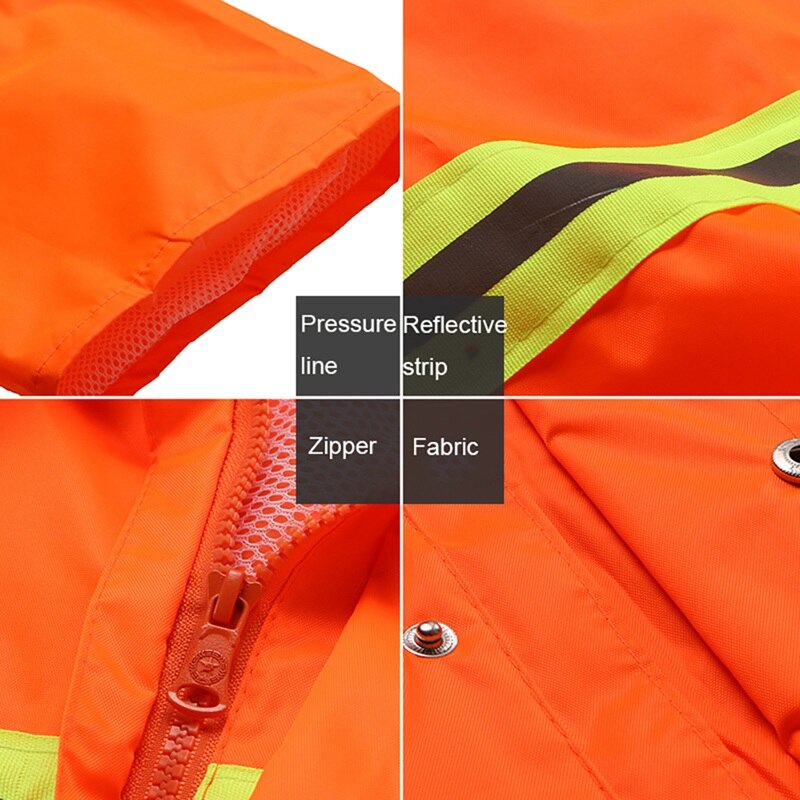 Reflective Rain Suit Hooded Long Sleeve Jacket Pants Kit High Visibility Windproof Waterproof Raincoat Rainwear Outwear