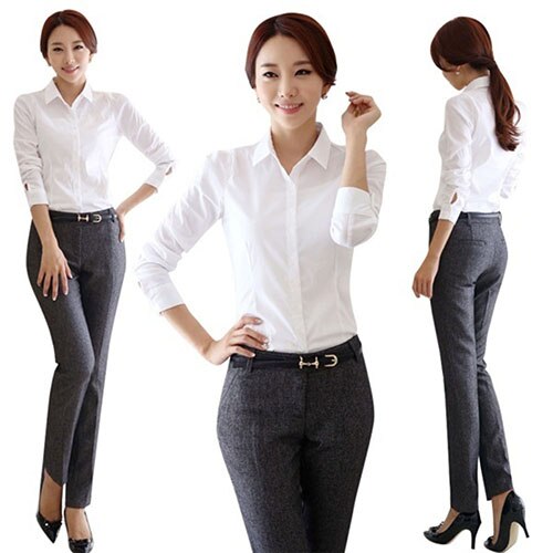 Women shirts Office Lady OL Shirt Working Business Nursing Career Top White Solid Blouse shirt camisas mujer
