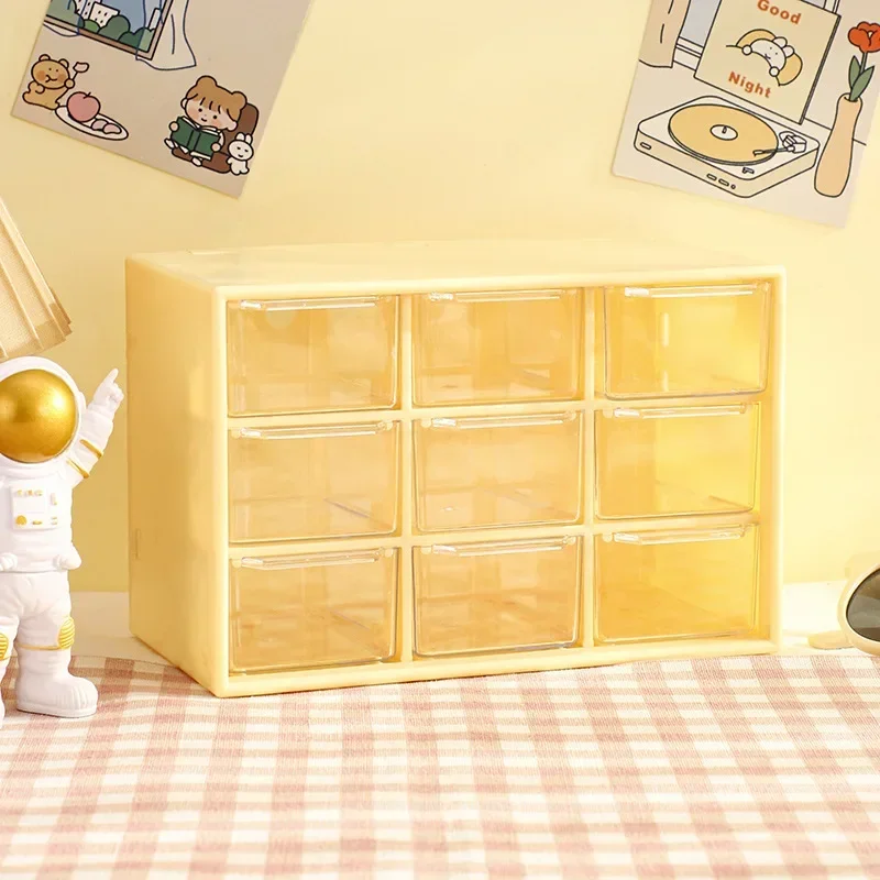 9 Gitter Schreibtisch Aufbewahrung boxen Veranstalter transparente kleine Schublade Partition iert Schüler Schreibtisch Zauberstab Kleinigkeiten Aufbewahrung sbox süß: Gelb