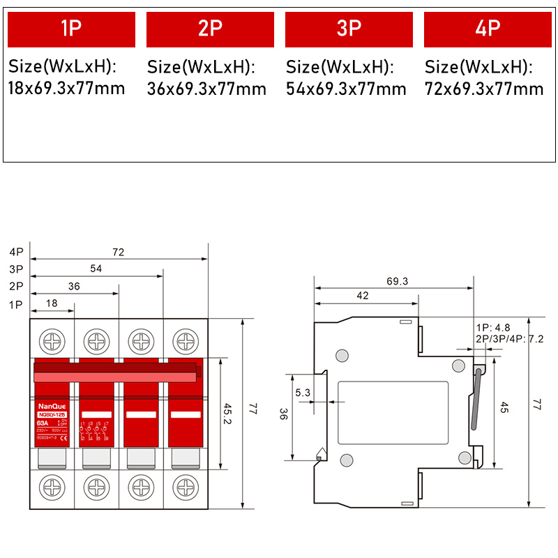 Isolation Switch AC DC Power Electric Circuit Main Switch With Hook Locked Manual AC110V 230V 380V 400V DC12V 24V 60V 63A 100Amp