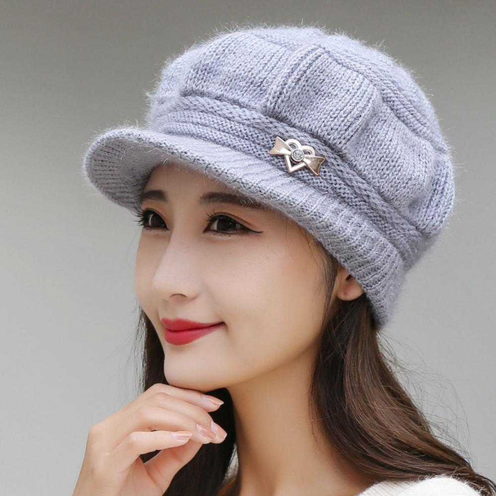 Peaked Hat All Match Autumn Winter Sun Protection Pure Color Knitting Hat Peaked Cap Accessories