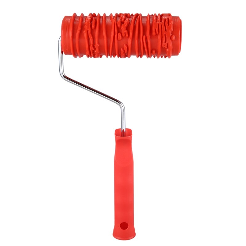 AYHF-6 Inch Painting Roller with Handle Rubber Wood Pattern Graining Knurling Tool for Wall Decoration Red