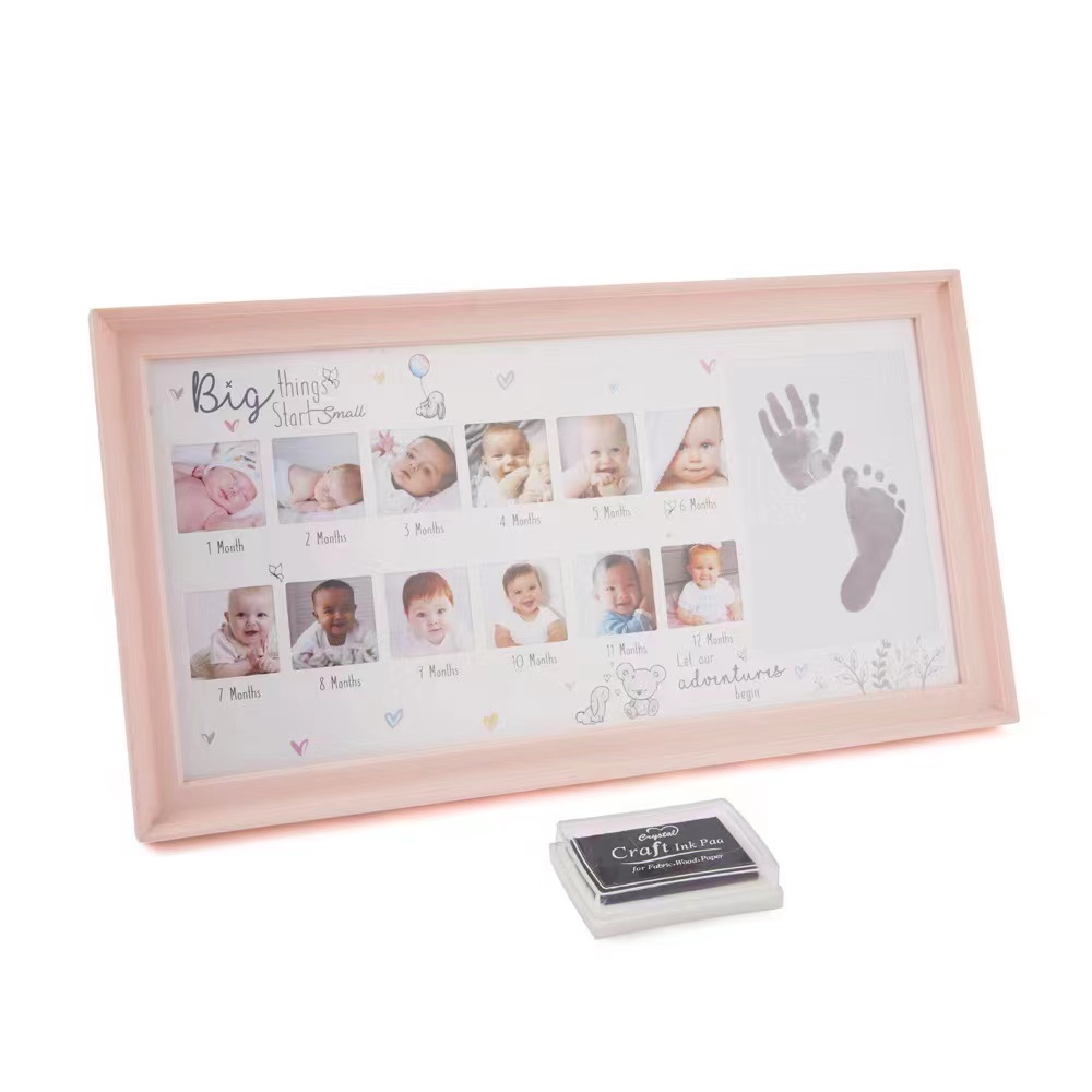 Ma Première Année Cadre Photo Bébé BRICOLAGE Handprint Empreinte 12 Mois Cadre Photo Garçon Fille Mes 1 An Artisanat D&#39;encre Enfants Cadre Photo: Type 1 Pink