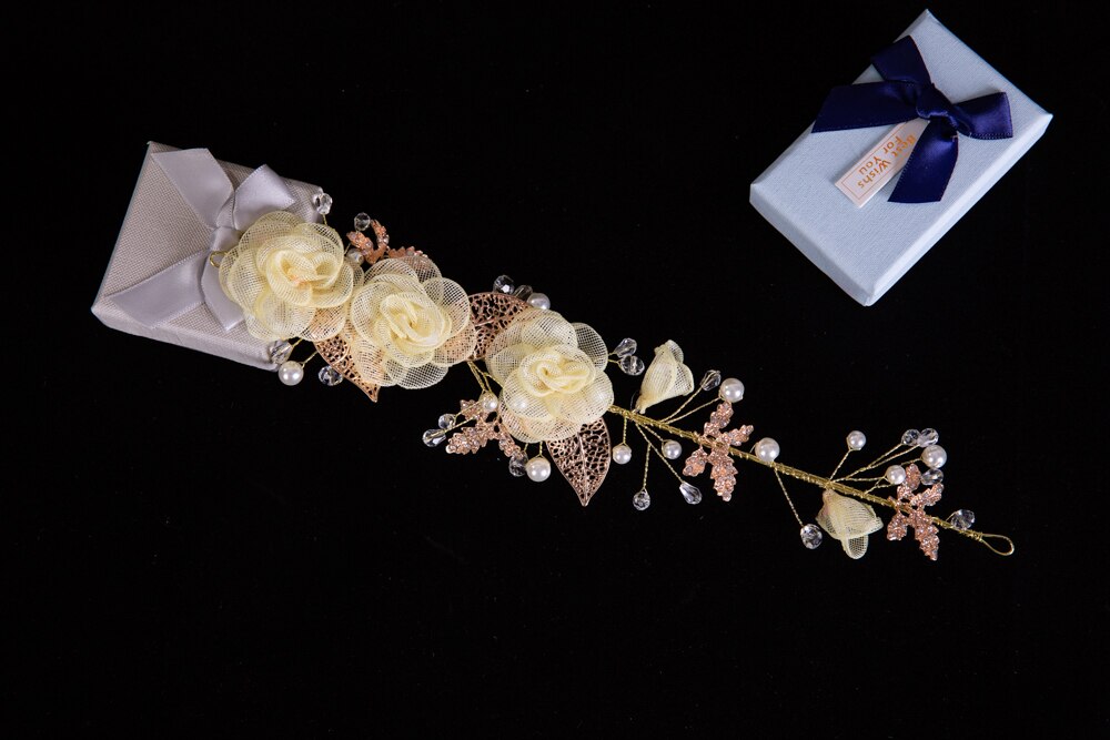 Diadema de flores azul Aqua hecha a mano, diadema de perlas para boda, diademas para desfile nupcial, accesorios para la cabeza para mujeres, Tiaras de joyería: Yellow