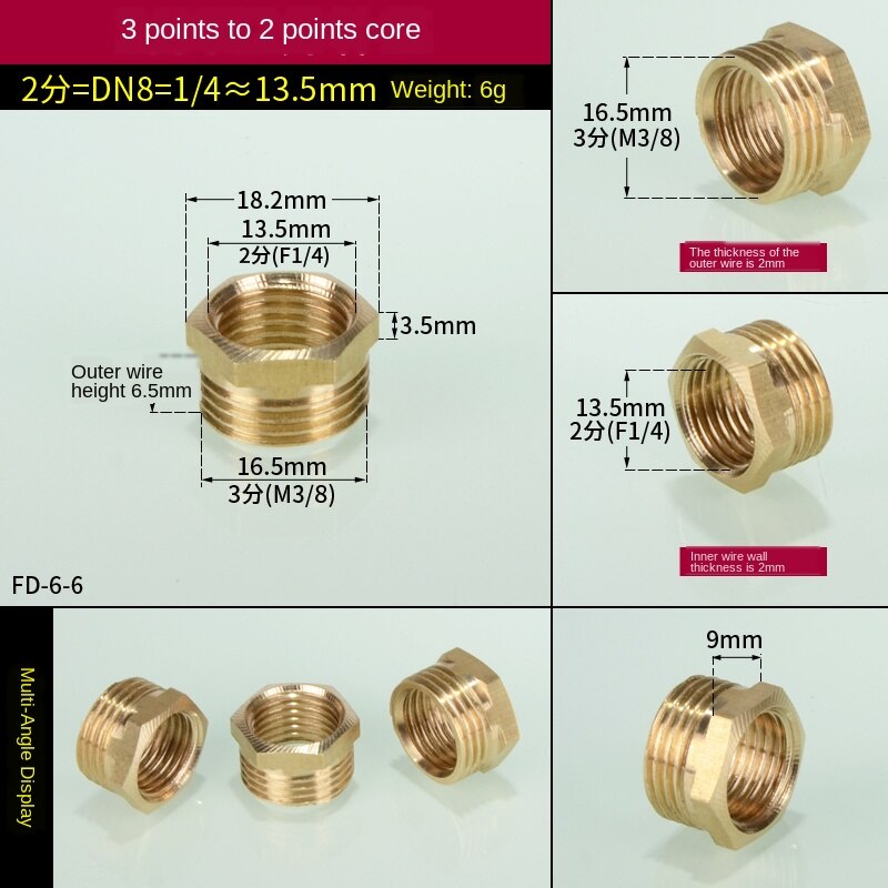 3/4 in to 1/2 in interne en externe draden direct 1 inch  to 3/4 in to 1/8 in to 1/4 in to 3/8 in draden: Fd-6-6