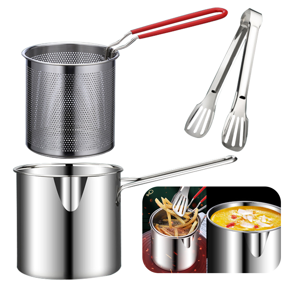 Freidora profunda de 1200ML con cesta de colador, olla de cocina portátil, olla de acero inoxidable 304 para freír Tempura, patatas fritas, pollo