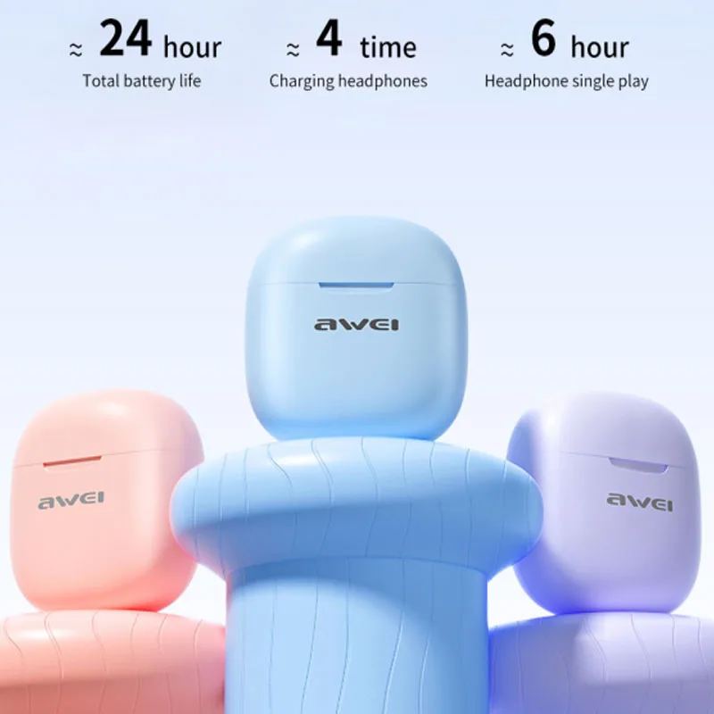 Awei T68 ENC słuchawki douszne z redukcją hałasu 5.3 słuchawki Bluetooth z 4 Mic bezprzewodowy zestaw słuchawkowy Gamer HiFi Bass Sound słuchawki sportowe